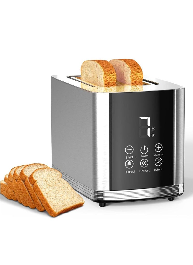 2 Slice Bread Toaster with Stainless Steel Body and Digital Display with 7 Gradual Shade Level, Adjustable Browning Control, Quick & Even Toasting for Breakfast, Bagels & More