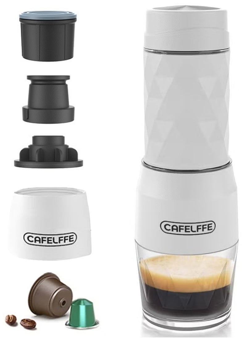 3-in-1 Portable Espresso Coffee Machine Manual Milk Frother For Nespresso Capsule and Coffee Powder 120ML White