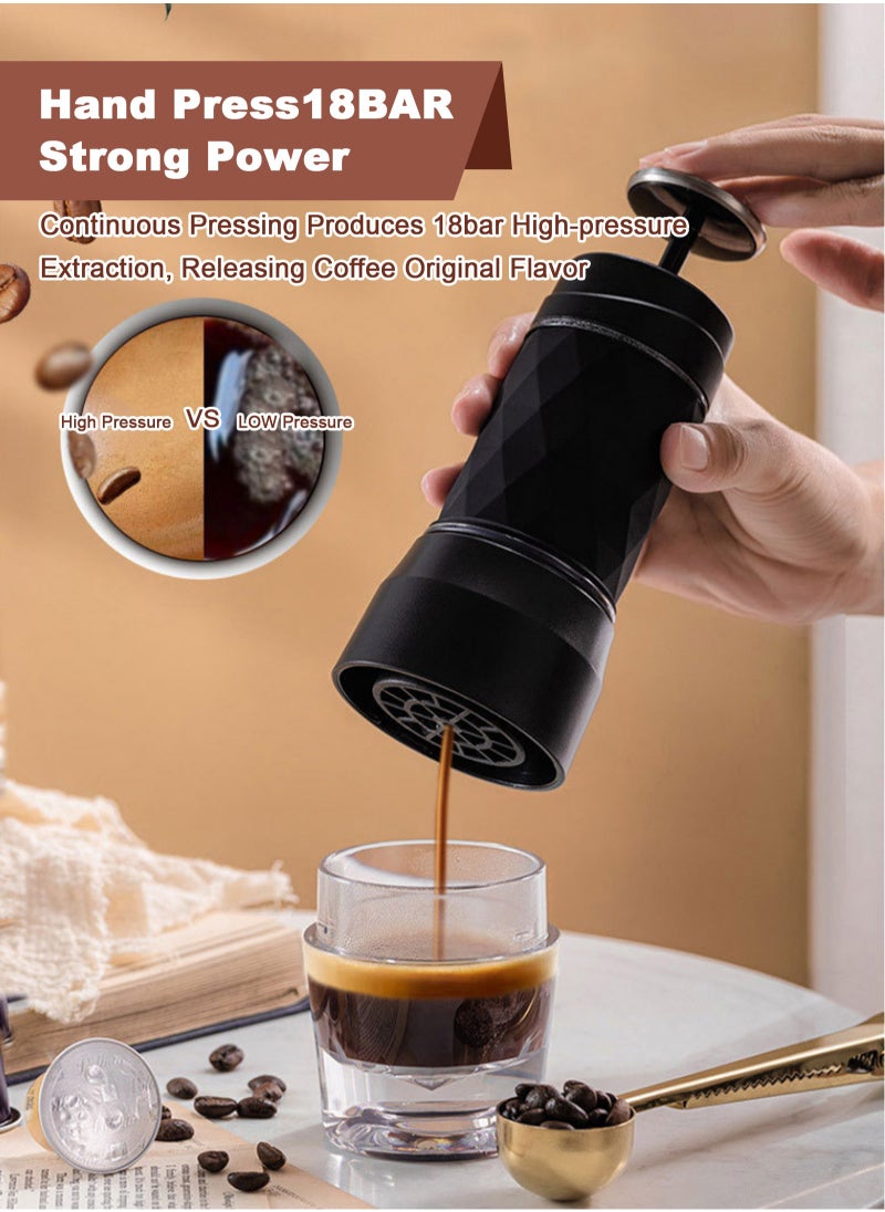 3-in-1 Portable Espresso Coffee Machine Manual Milk Frother For Nespresso Capsule and Coffee Powder 120ML Black
