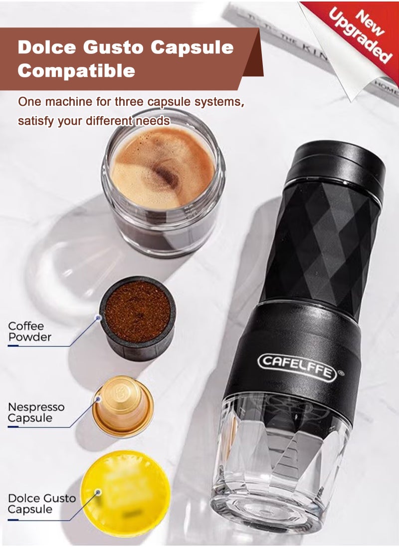 3-in-1 Portable Espresso Coffee Machine Manual Milk Frother For Nespresso Capsule and Coffee Powder 120ML Black