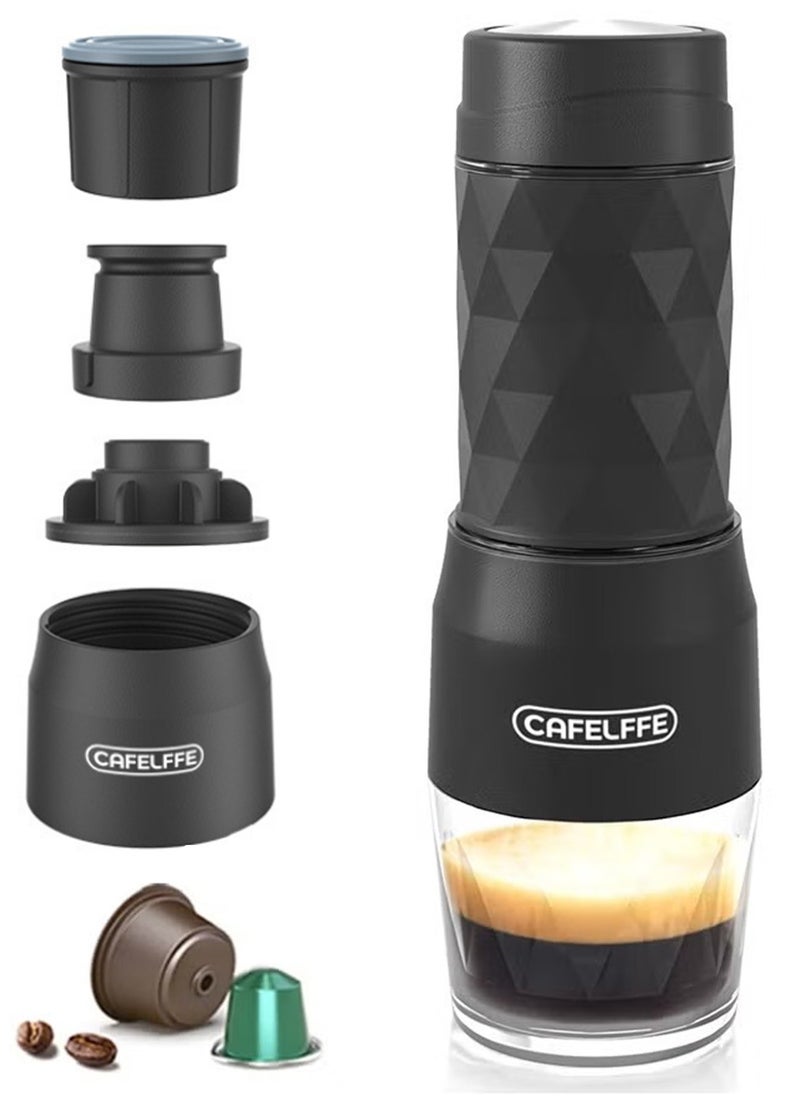 3-in-1 Portable Espresso Coffee Machine Manual Milk Frother For Nespresso Capsule and Coffee Powder 120ML Black