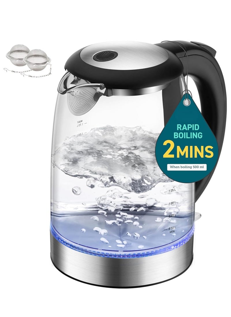 2L Glass Electric Kettle with Tea Infuser 1500W,360° Swivel Base,Auto Shut-Off,LED Indicator,Power Cord,Boil-Dry Protection,Concealed Heating Plate Quick Boiling For Home Coffee & Office Use