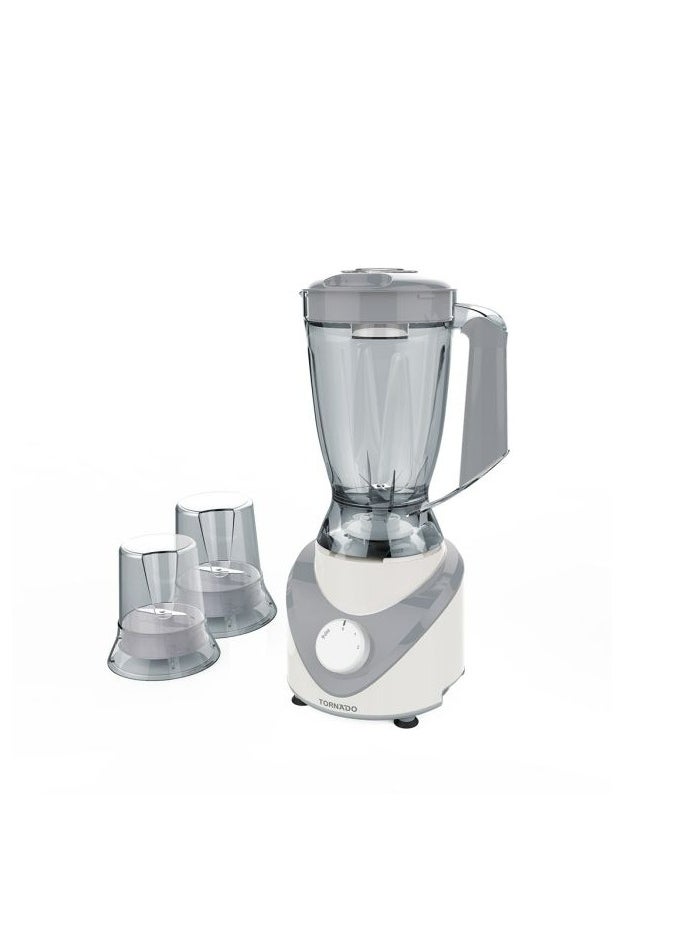 TORNADO Blender with Grinder Mills, 500W Power, 1.5L with 300ml 2 Grinding Mills, Stainless Steel Blades and Two Pulse Control for Fine and Grinding of Coffee & Herbs &Spices BL500/2-GRAY