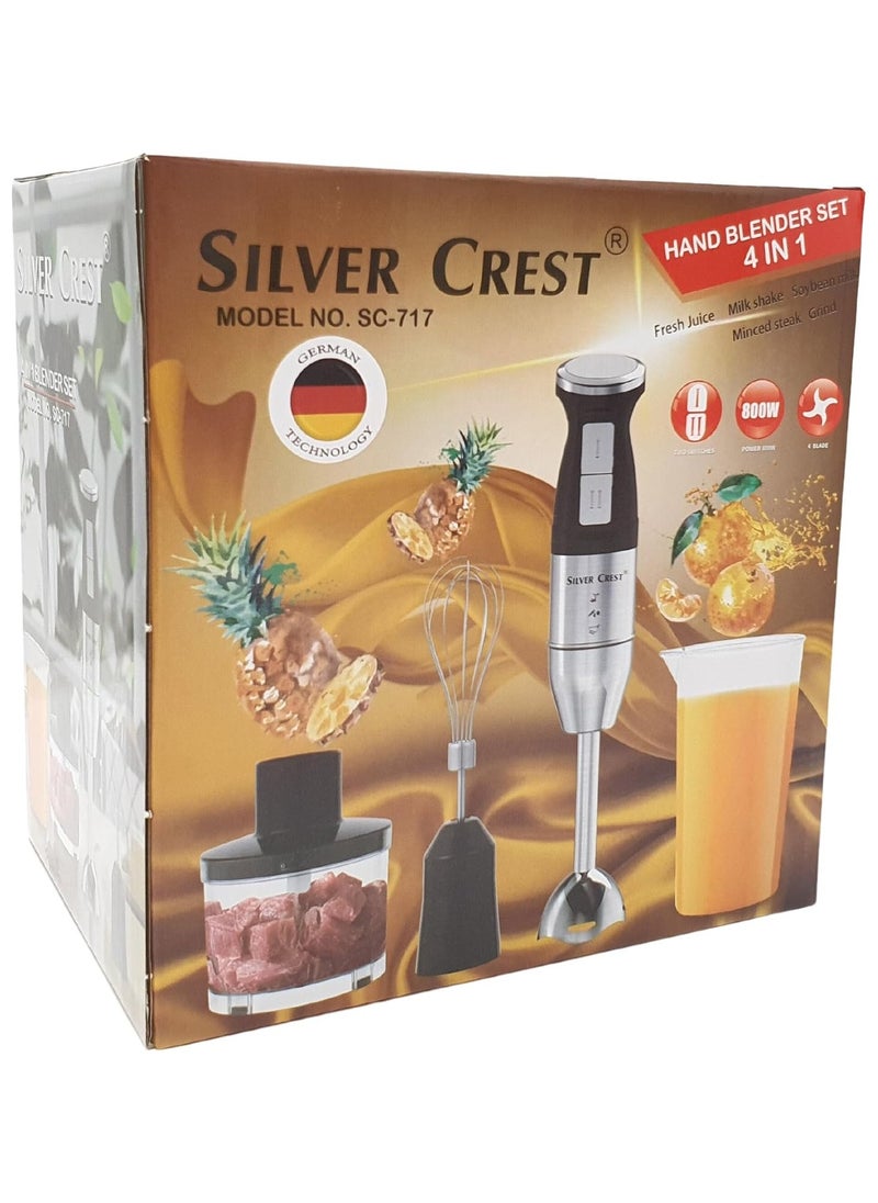 Silver Crest Hand Blender, 4-in-1 Multifunctional 2 Speed Stainless Steel Handheld Stick Blender with 500ml Mixing Beaker, Milk Frother, Egg Whisk for Smoothies/Puree Baby Food/Sauces/Soups