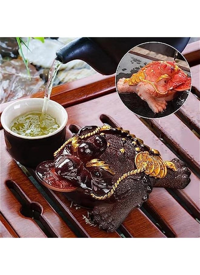 Changing Color Toad Figurine Tea Pet Ornament Three Legged Animal Figurine Chinese Money Frog Statue Tea Tray Decoration for Household, Red Color L