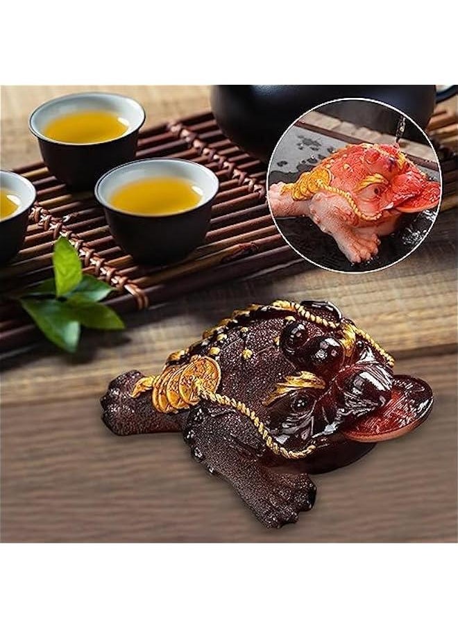 Changing Color Toad Figurine Tea Pet Ornament Three Legged Animal Figurine Chinese Money Frog Statue Tea Tray Decoration for Household, Red Color L