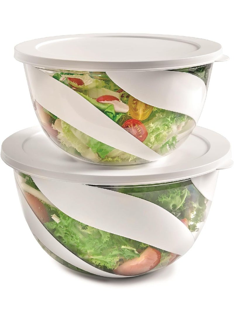 Snips 2 Pieces Salad Bowl 5 Liter and 3 Liter with lids 2 in 1 Set White, 0% BPA – Use & Reuse product – 100% Recyclable, Made in Italy,  010077