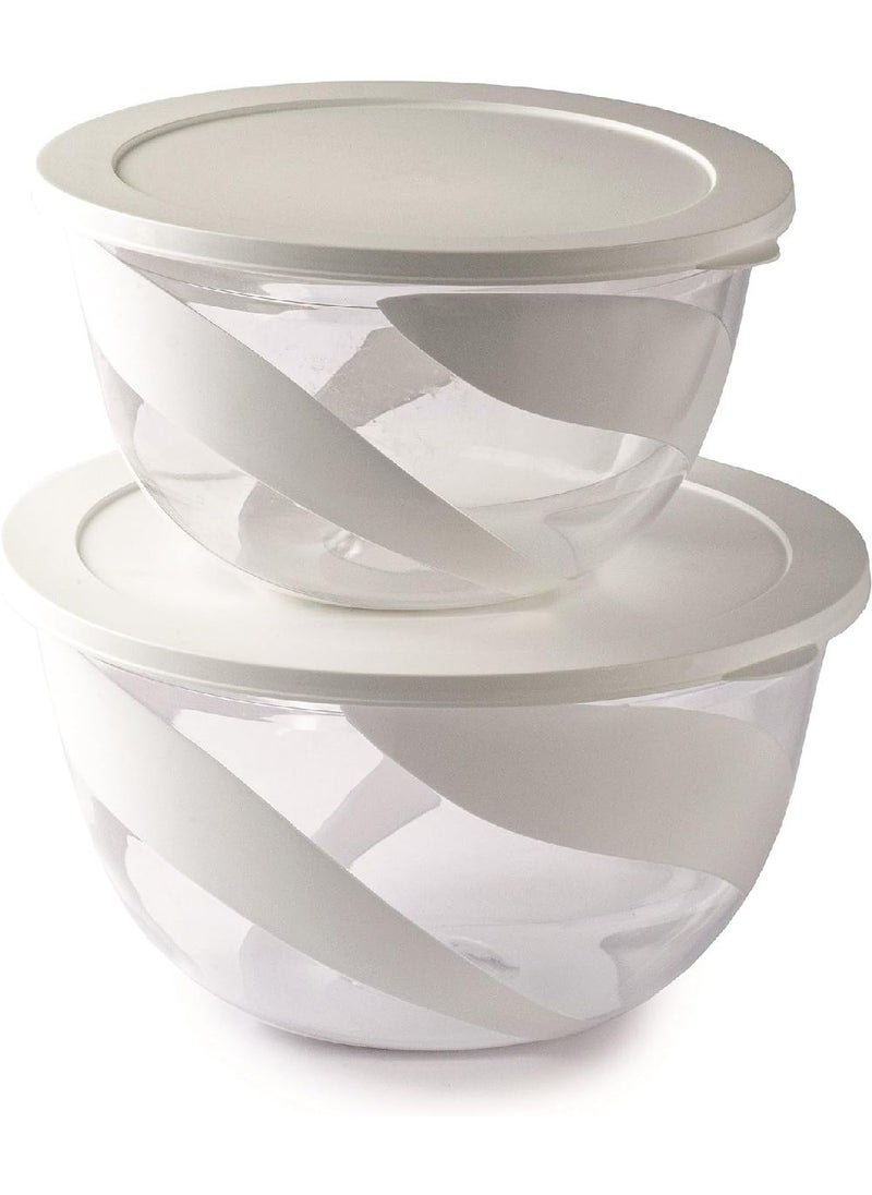 Snips 2 Pieces Salad Bowl 5 Liter and 3 Liter with lids 2 in 1 Set White, 0% BPA – Use & Reuse product – 100% Recyclable, Made in Italy,  010077