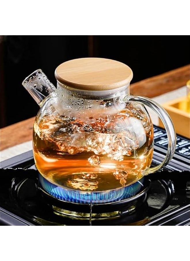 Glass Teapot Stovetop 34 OZ/1000ml, Borosilicate Clear Tea Kettle with Bamboo Lid, Glass Tea pot with Removable Filter Spout, Teapot Blooming and Loose Leaf Tea Maker Tea Brewer for Camping