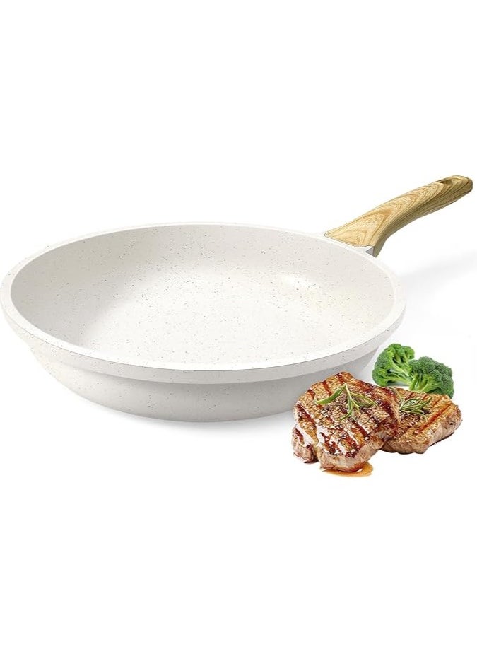 Nonstick Frying Pan – 20cm Granite Coated Skillet, PFOA-Free Omelette & Egg Pan, Healthy Non-Stick Cookware for All Stovetops (White)