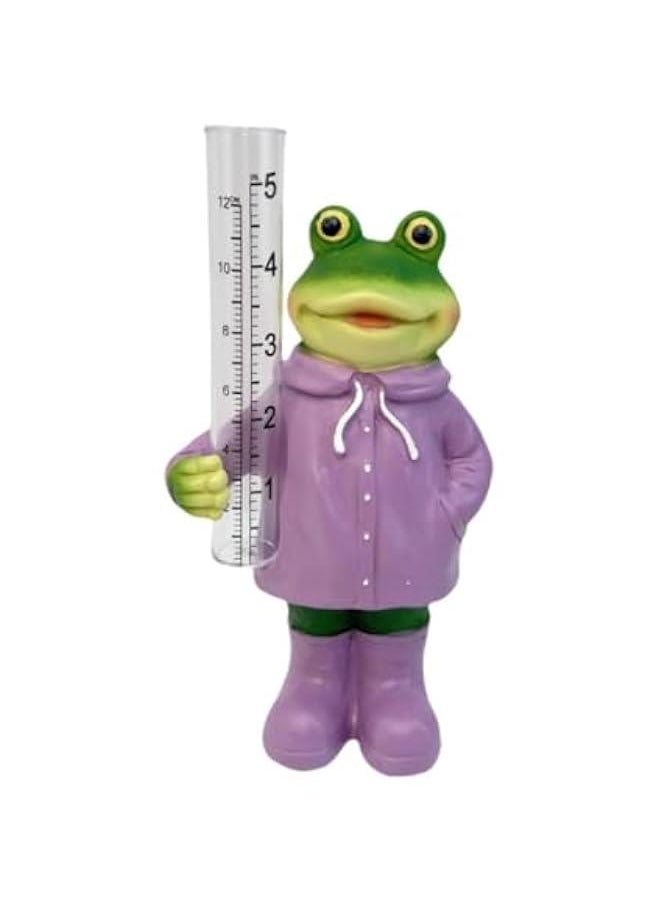 Garden Rain Gauge,Resin Figurine Rain Water Catcher Landscape Easy to Read Water Measuring Tool,Animal Statue for Courtyard, Frog 20.4x10.8x7.3cm