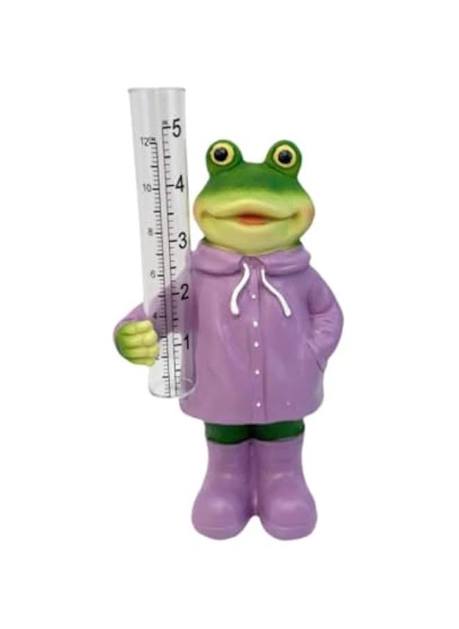 Garden Rain Gauge,Resin Figurine Rain Water Catcher Landscape Easy to Read Water Measuring Tool,Animal Statue for Courtyard, Frog 20.4x10.8x7.3cm