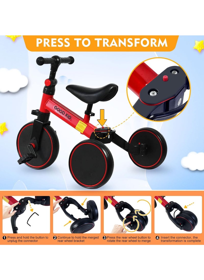 Good Boy/Girl 2-in-1 Transformable Kids Tricycle & Balance Bike – Adjustable Handle, Detachable Pedals, for 1.5-5 Years Old