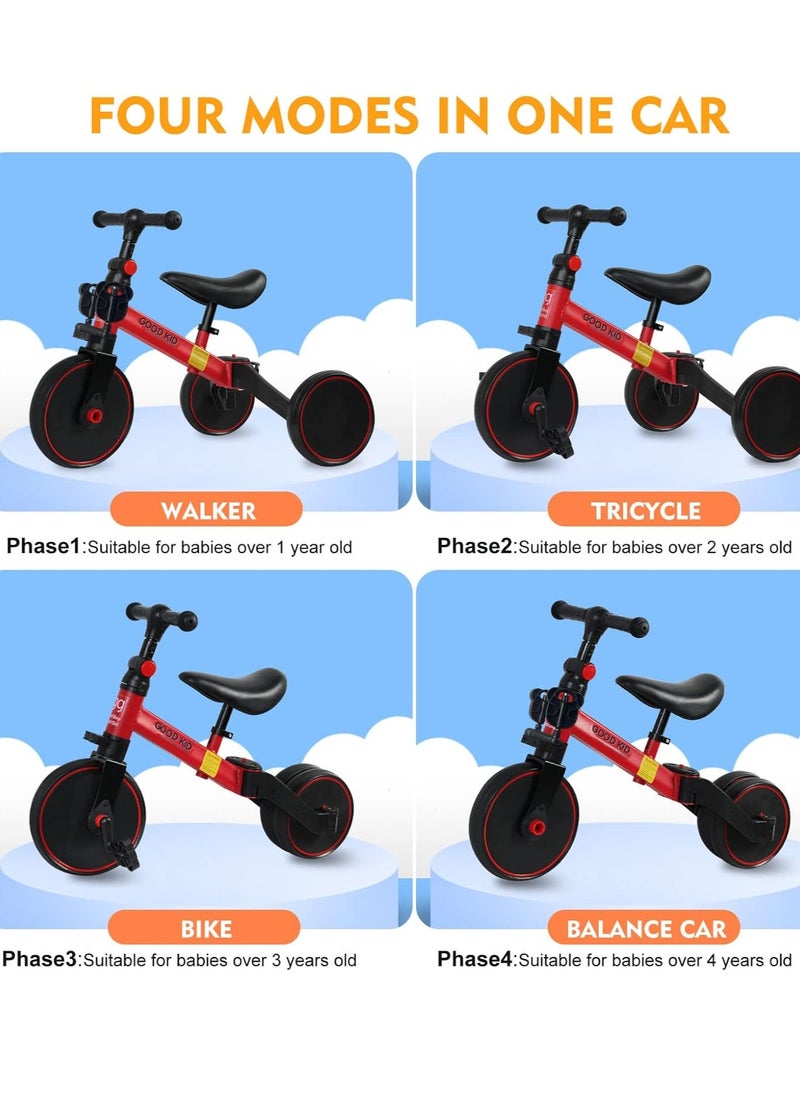 Good Boy/Girl 2-in-1 Transformable Kids Tricycle & Balance Bike – Adjustable Handle, Detachable Pedals, for 1.5-5 Years Old