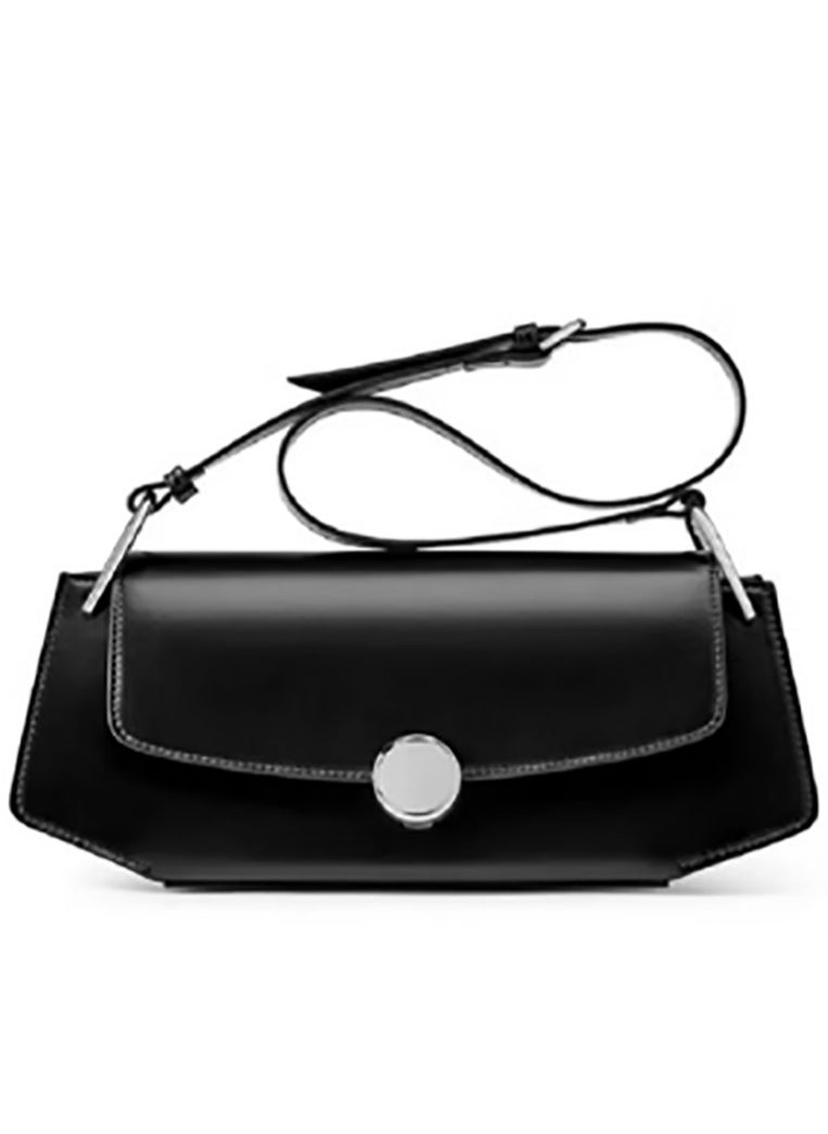 Black Longline Bag – Genuine Leather Handbags for Women, Stylish Crossbody Bag with Metal Frame and Kiss Lock Design, Vintage-Inspired Handbag for Everyday Use, Spacious and Durable Shoulder Bag Tote, Perfect for Work, Shopping, or Casual Outings