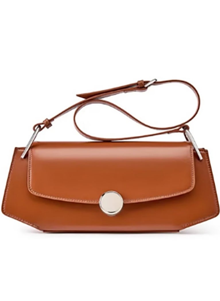 Brown Longline Bag – Genuine Leather Handbags for Women, Stylish Crossbody Bag with Metal Frame and Kiss Lock Design, Vintage-Inspired Handbag for Everyday Use, Spacious and Durable Shoulder Bag Tote, Perfect for Work, Shopping, or Casual Outings