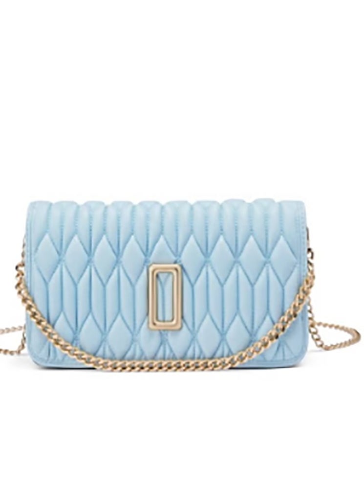 Light Blue Ruched Bag - Genuine Leather Handbag for Women, Stylish Crossbody Bag and Trendy Small Purse, Versatile Top Handle Handbag with Textured Structured Design, Compact and Lightweight Bag with Craftsmanship, Ideal for Any Outfit or Occasion