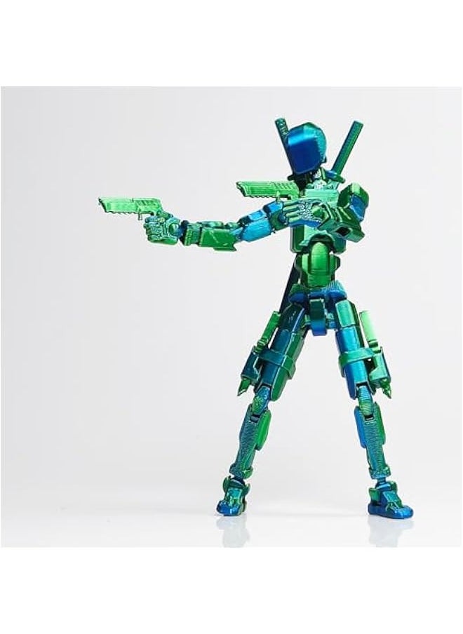 T13 Action Figure Set, Titan 13 t Action Figure 3D Printed 13 Action Figure Articulated, for Collectors Desktop Decorations, Black Green & Blue Green with Pliers and File Need Assemble