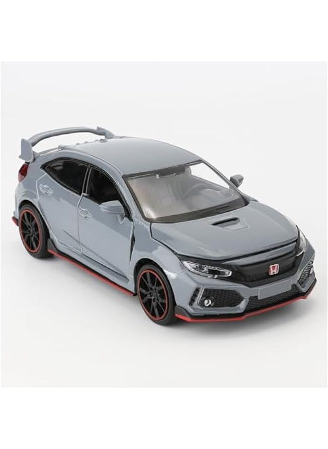 Compatible for 1:32 Diecasting Alloy Honda Civic Type-R Car Model Toy Car，Pull Back Alloy Car with Lights and Sound, Open Door for Kids Gift, Children Birthday Gift Gray