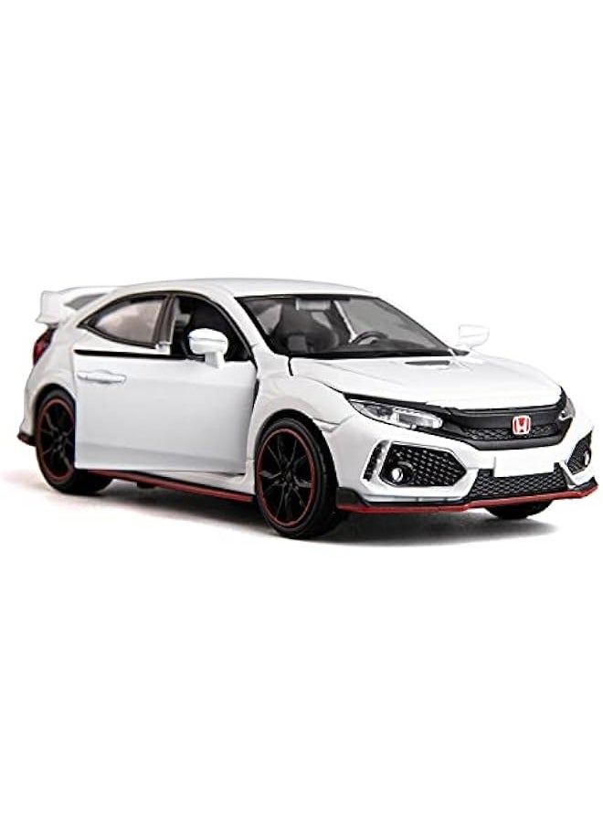 Compatible for 1:32 Diecasting Alloy Honda Civic Type-R Car Model Toy Car，Pull Back Alloy Car with Lights and Sound, Open Door for Kids Gift, Cars for Kids Ages 3-5,Children‘s Gift White