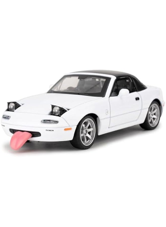 1/32 Mazda Miata MX-5 Alloy Model Car, Toy Car with Pullback, Removable Top, Blinking Lights, Toy Car with Sound and Bright Lights, Collectible Grade Gift for Kids (White)