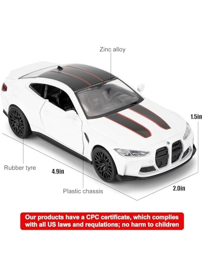 1/36 BMW M4 CSL Model Car, Alloy Toy Car with Pullback Function, Suitable for Collecting and Decorating Model Toys, Car Gifts for Boys and Girls (White)