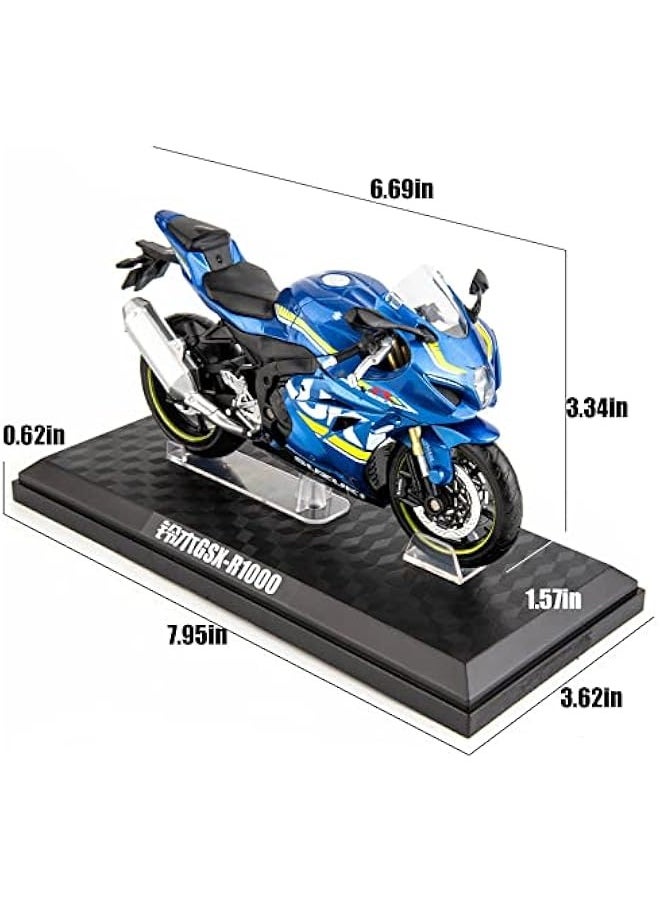 MSZ 1/12 Compatible for Suzuki GSX-R1000 Motorcycle Toy,Collector Motorcycle Modle with Display Stand,Toy Motorcycles for 3-9 Year Old Boys Blue