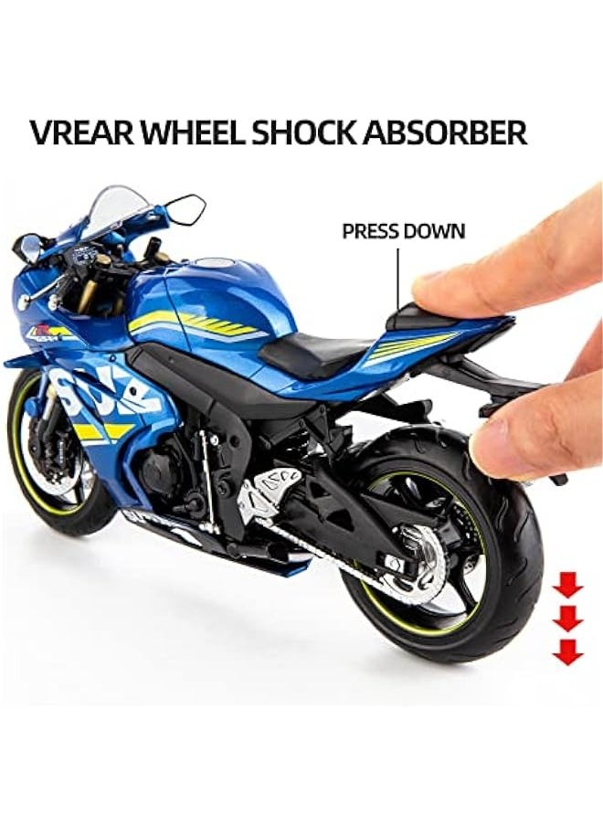 MSZ 1/12 Compatible for Suzuki GSX-R1000 Motorcycle Toy,Collector Motorcycle Modle with Display Stand,Toy Motorcycles for 3-9 Year Old Boys Blue