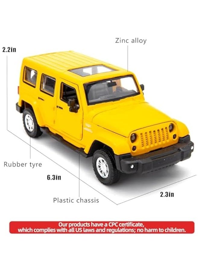 Diecast Car Toy Car, Wrangler Sahara 1:32 Scale Alloy Pull Back Model Car, Sound and Light Toys, Suitable for Girls and Boys Children's Toys, Collectible Model Car Children's Gifts (Yellow)