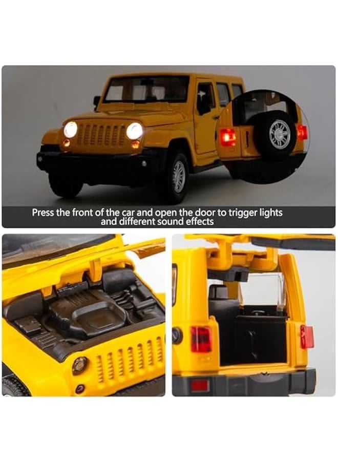 Diecast Car Toy Car, Wrangler Sahara 1:32 Scale Alloy Pull Back Model Car, Sound and Light Toys, Suitable for Girls and Boys Children's Toys, Collectible Model Car Children's Gifts (Yellow)