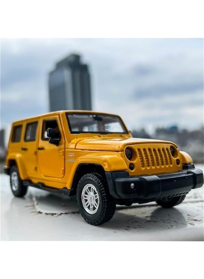 Diecast Car Toy Car, Wrangler Sahara 1:32 Scale Alloy Pull Back Model Car, Sound and Light Toys, Suitable for Girls and Boys Children's Toys, Collectible Model Car Children's Gifts (Yellow)