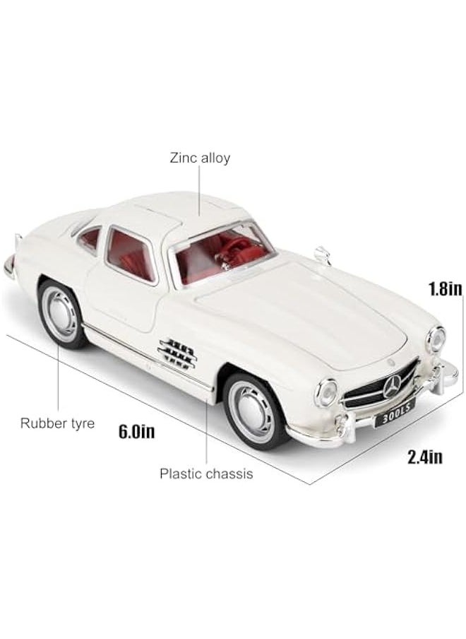 1955 Mercedes-Benz 300sl Vintage Car Model, 1/32 Toy Car with Sound and Light Function, Children's Toy Model Car with PullBack Function, Collector's Quality Model Car, Gift for Children (white)