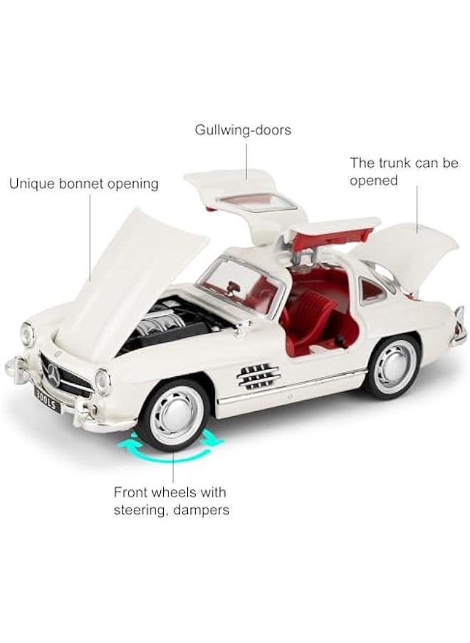 1955 Mercedes-Benz 300sl Vintage Car Model, 1/32 Toy Car with Sound and Light Function, Children's Toy Model Car with PullBack Function, Collector's Quality Model Car, Gift for Children (white)