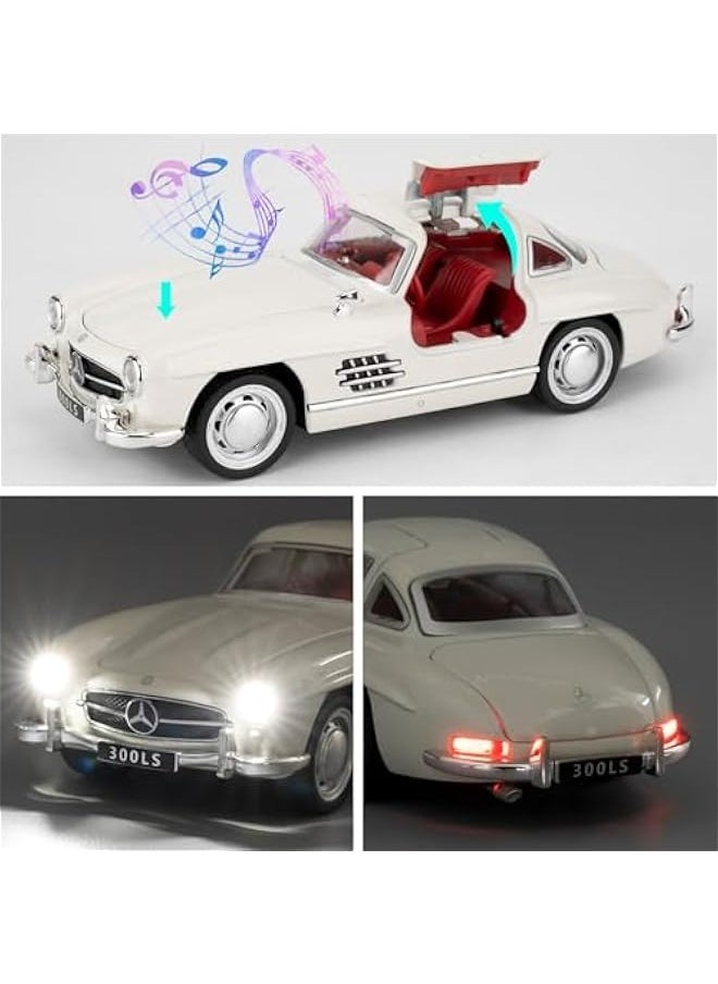 1955 Mercedes-Benz 300sl Vintage Car Model, 1/32 Toy Car with Sound and Light Function, Children's Toy Model Car with PullBack Function, Collector's Quality Model Car, Gift for Children (white)