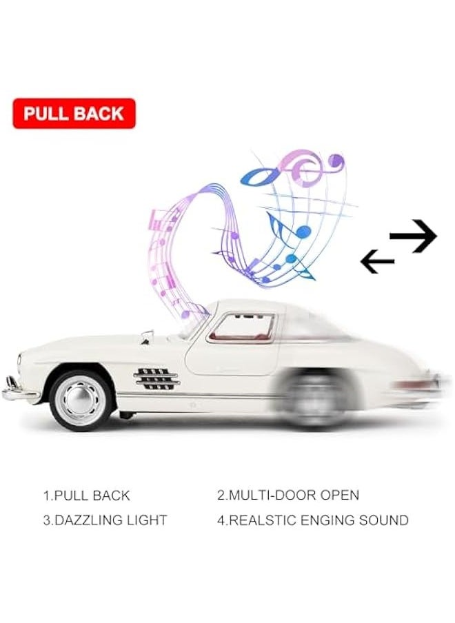 1955 Mercedes-Benz 300sl Vintage Car Model, 1/32 Toy Car with Sound and Light Function, Children's Toy Model Car with PullBack Function, Collector's Quality Model Car, Gift for Children (white)