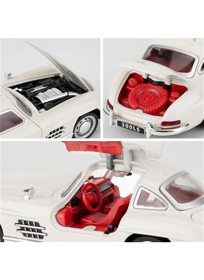 1955 Mercedes-Benz 300sl Vintage Car Model, 1/32 Toy Car with Sound and Light Function, Children's Toy Model Car with PullBack Function, Collector's Quality Model Car, Gift for Children (white)