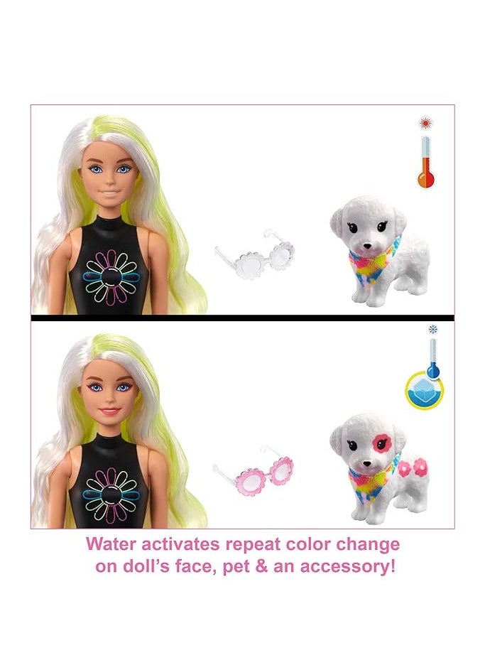 Barbie Color Reveal Totally Neon Fashions Doll with Yellow-Streaked Platinum Hair & 25 Surprises Including Color Change, Gift for Kids