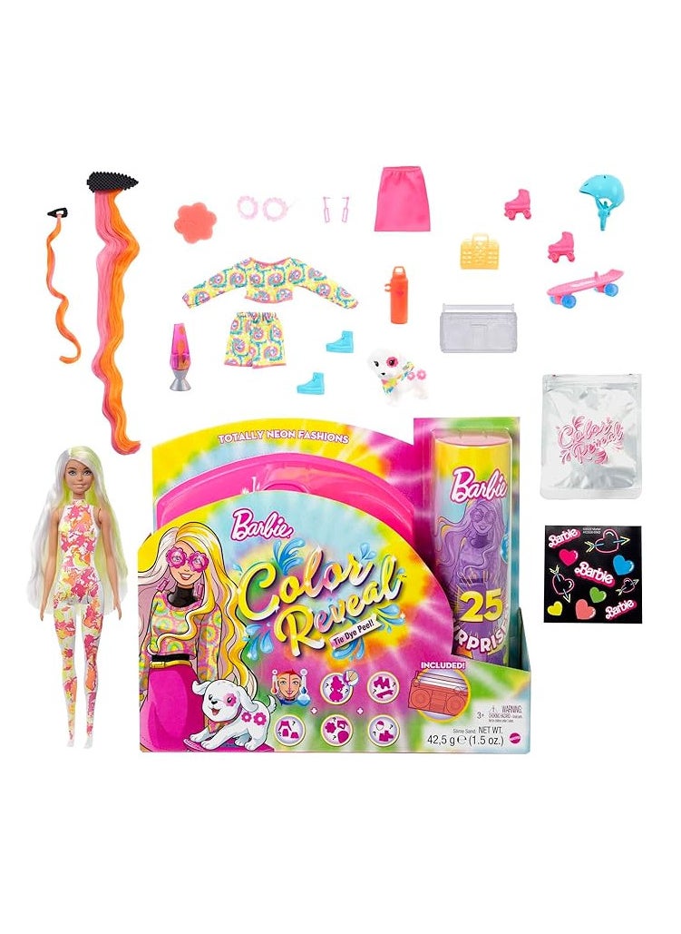 Barbie Color Reveal Totally Neon Fashions Doll with Yellow-Streaked Platinum Hair & 25 Surprises Including Color Change, Gift for Kids