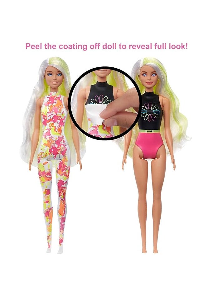 Barbie Color Reveal Totally Neon Fashions Doll with Yellow-Streaked Platinum Hair & 25 Surprises Including Color Change, Gift for Kids