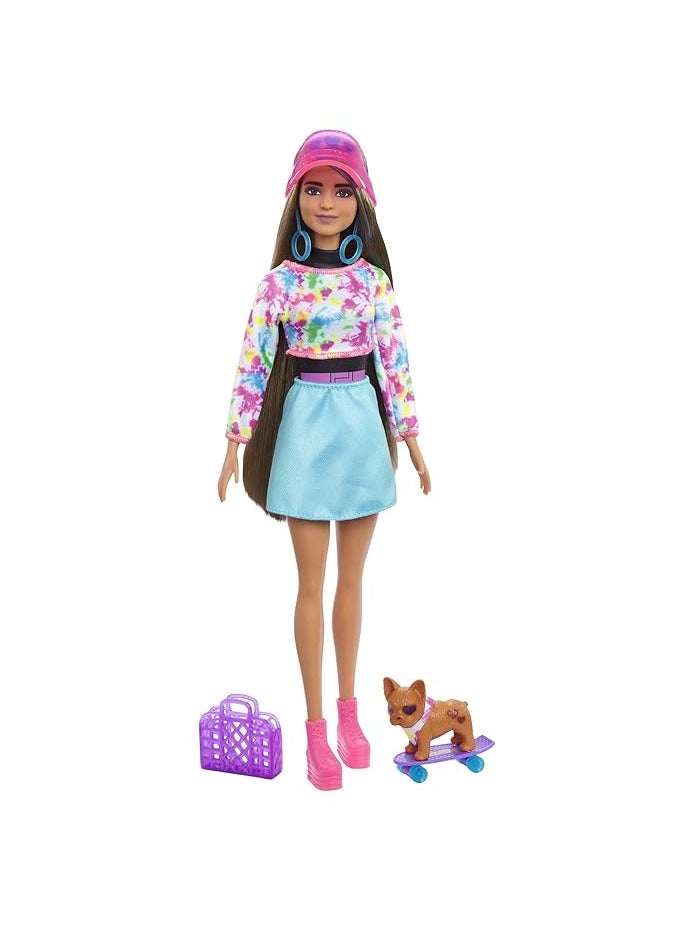 Barbie Color Reveal Totally Neon Fashions Doll with Blue-Streaked Brunette Hair & 25 Surprises Including Color Change, Gift for Kids