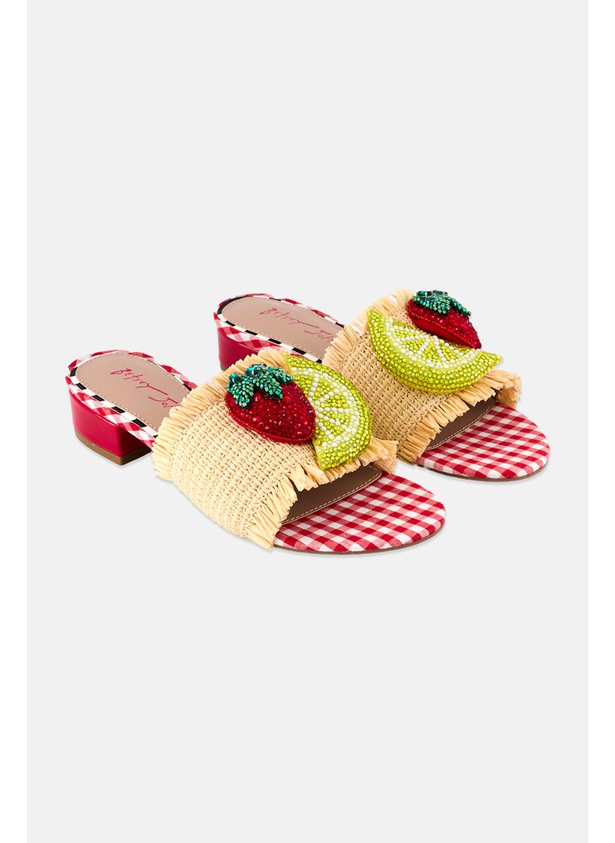 Women Textile Upper Slip On Sandals, Beige