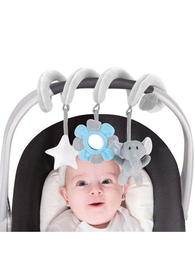 vocheer Car Seat Toys for Babies 0-6 Months Boys, Hanging Rattle Bouncer Toys for Crib Mobile, Infant Spiral Plush Stroller Toys, Grey Elephants