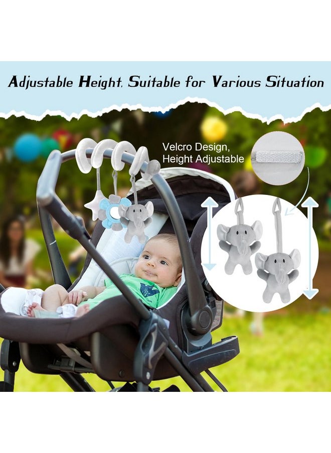 vocheer Car Seat Toys for Babies 0-6 Months Boys, Hanging Rattle Bouncer Toys for Crib Mobile, Infant Spiral Plush Stroller Toys, Grey Elephants