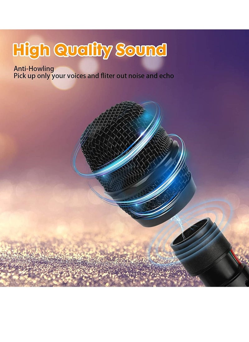 Wireless Microphone, UHF Dual Portable Handheld Dynamic Karaoke Mic with Rechargeable Receiver, Cordless Karaoke System for PA System, Speaker, Amplifier, Family Party, Singing