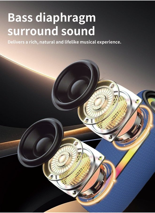 Portable Bluetooth Speaker, Wireless Waterproof Stereo with FM Radio/USB Charging/RGB Flash, Bass Boost, HD Sound for Outdoor, Travel, and Home Use Blue