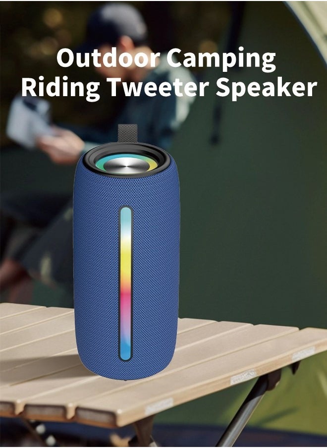 Portable Bluetooth Speaker, Wireless Waterproof Stereo with FM Radio/USB Charging/RGB Flash, Bass Boost, HD Sound for Outdoor, Travel, and Home Use Blue