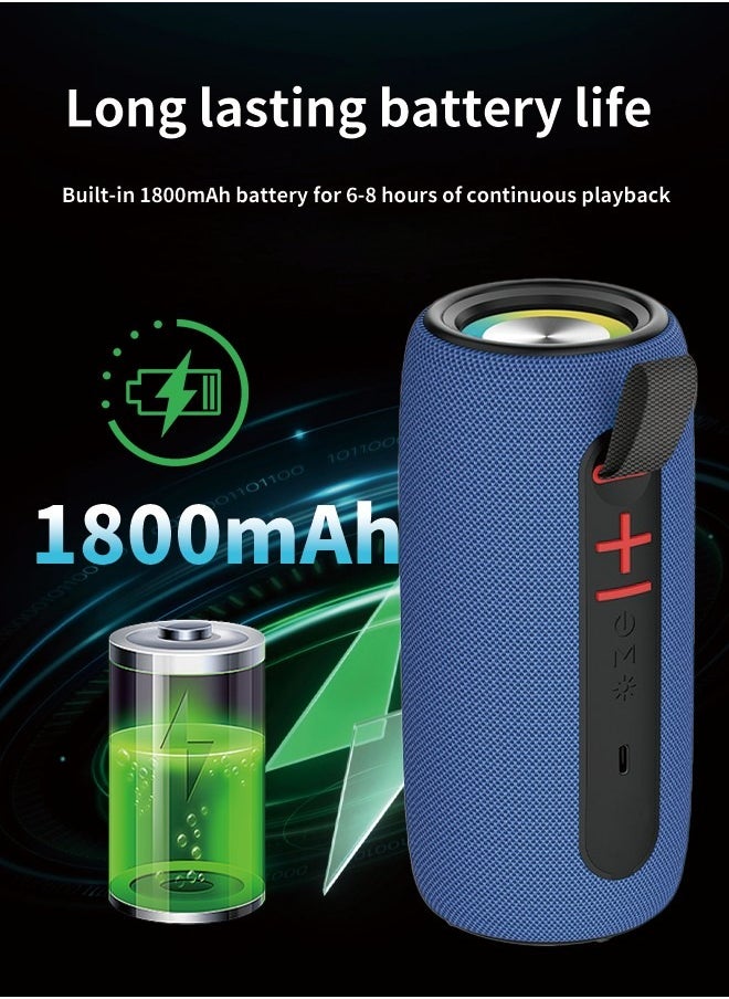 Portable Bluetooth Speaker, Wireless Waterproof Stereo with FM Radio/USB Charging/RGB Flash, Bass Boost, HD Sound for Outdoor, Travel, and Home Use Blue