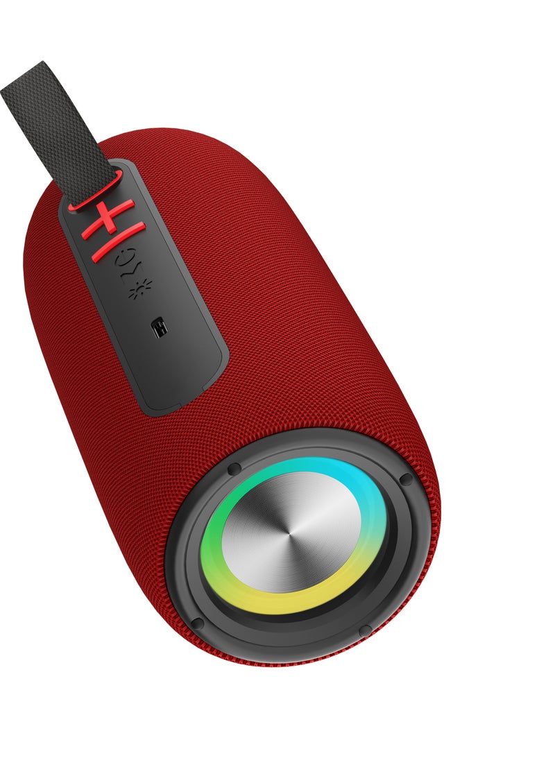 Portable Bluetooth Speaker, Wireless Waterproof Stereo with FM Radio/USB Charging/RGB Flash, Bass Boost, HD Sound for Outdoor, Travel, and Home Use Red