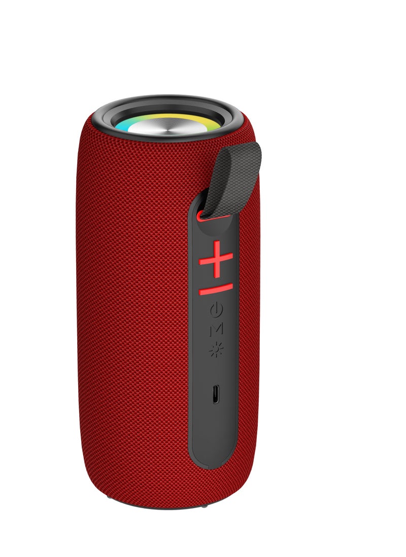 Portable Bluetooth Speaker, Wireless Waterproof Stereo with FM Radio/USB Charging/RGB Flash, Bass Boost, HD Sound for Outdoor, Travel, and Home Use Red