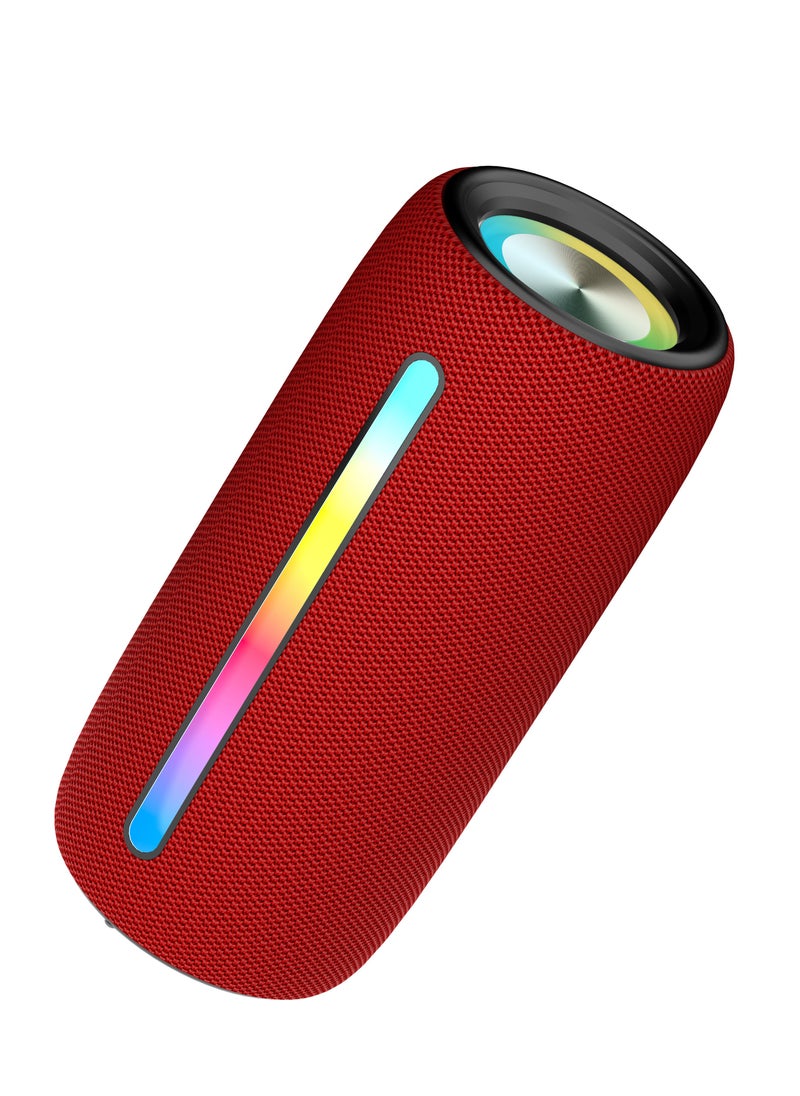 Portable Bluetooth Speaker, Wireless Waterproof Stereo with FM Radio/USB Charging/RGB Flash, Bass Boost, HD Sound for Outdoor, Travel, and Home Use Red